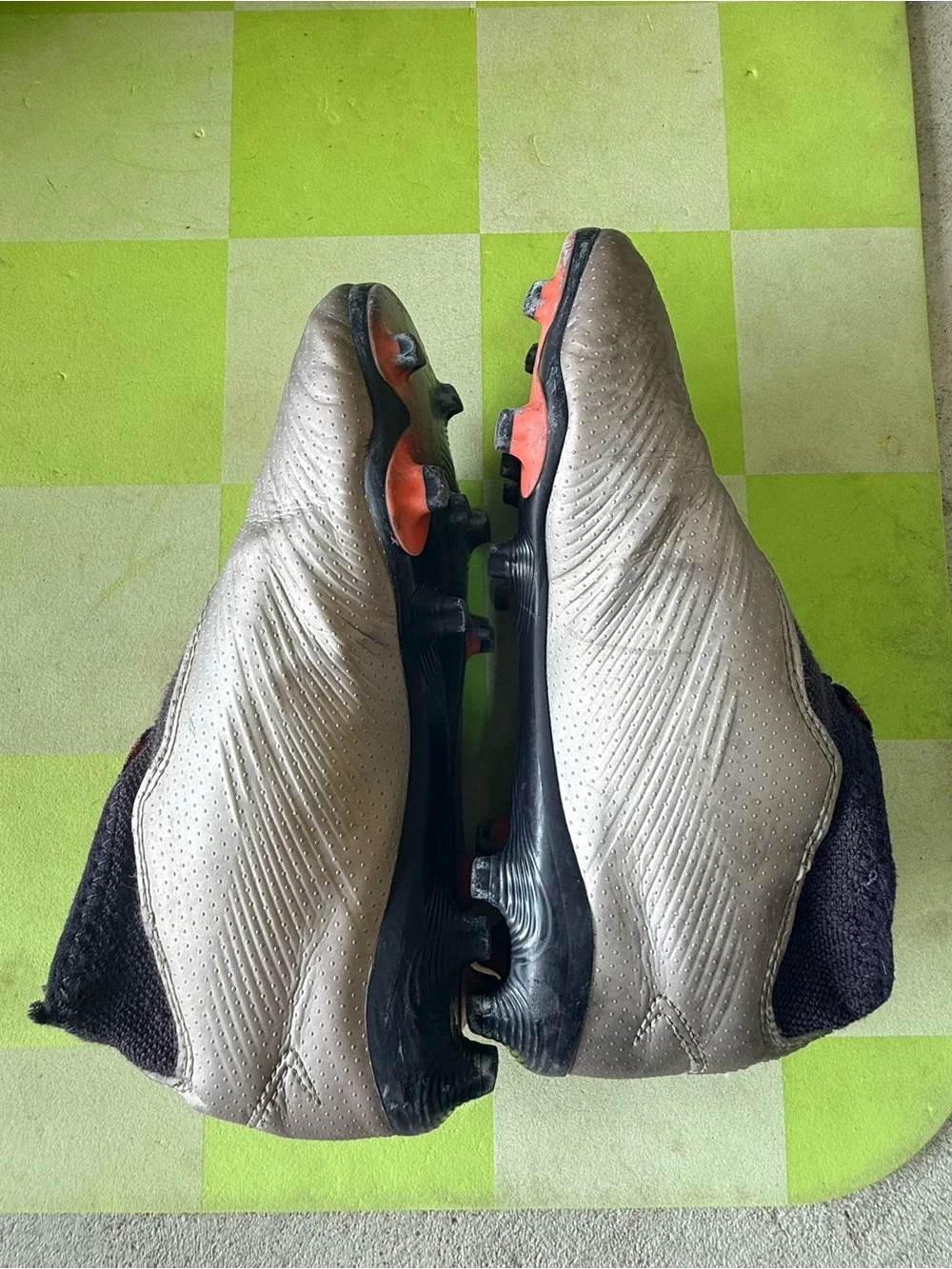 adidas Kids Predator Soccer Shoes in Silver, Navy, and Coral